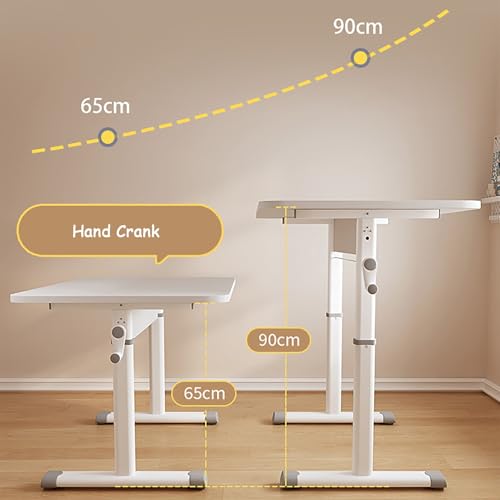 Manual Standing Desk, Adjustable Height Desk, Ergonomic Sit Stand Up Desk, White Office Desk, Metal Frame, Computer Desk with Hand Crank(100x60cm/39.3x23.6in) - size: 100x60cm/39.3x23.6in