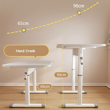 Manual Standing Desk, Adjustable Height Desk, Ergonomic Sit Stand Up Desk, White Office Desk, Metal Frame, Computer Desk with Hand Crank(100x60cm/39.3x23.6in) - size: 100x60cm/39.3x23.6in