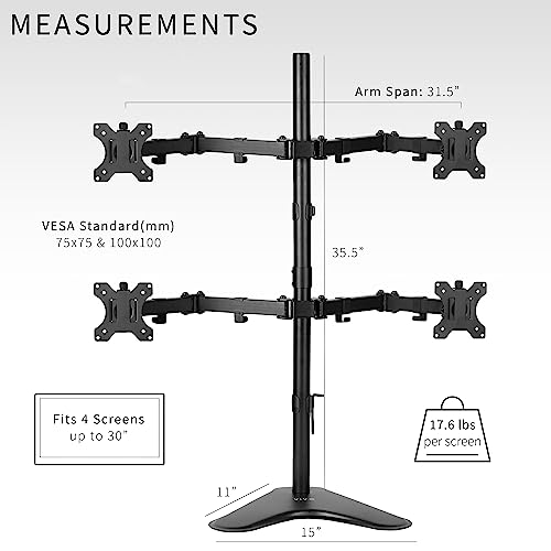 VIVO Quad 13 to 30 inch Monitor Free-Standing Mount, Fully Adjustable Desk Stand, Holds 4 Flat or Curved Display Screens, STAND-V004F - size: Quad Mount