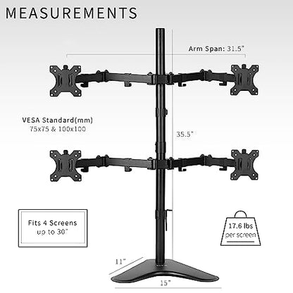VIVO Quad 13 to 30 inch Monitor Free-Standing Mount, Fully Adjustable Desk Stand, Holds 4 Flat or Curved Display Screens, STAND-V004F - size: Quad Mount