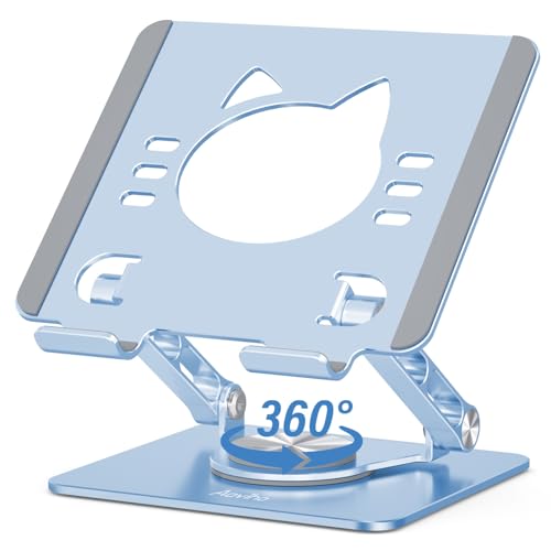 Aoviho Rotating Tablet Stand for Desk - [Adjustable] Drawing Stand for iPad, Portable Aluminum Desktop Holder, Compatible with 4.7–12.9 inch Devices, (Sky Blue) - color: Sky Blue