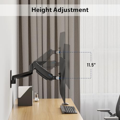 BONTEC Monitor Wall Mount Arm, 13-42 Inch Screens, Max VESA 200x200mm | VESA Gas Spring Height Adjustable, Max 19.8lbs, Swivel, Tilt, Space-Saving Desk Mount, Easy Installation, Single Arm TV Mount - style: Single Arm