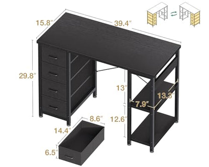 ODK 40 Inch Small Computer Desk with 4 Fabric Drawers