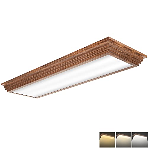 2FT LED Light Fixture with 3000K/4000K/5000K CCT Selectable Dimmable 2 Foot LED Linear with Wooden Look 30W 3300LM Flush Mount Ceiling Wraparound for Kitchen, Bedroom, Laundry - size: 2FT | 1 Pack
