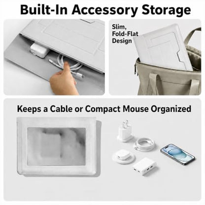 2-in-1 Laptop Sleeve with Stand, 13-14 Inch, PU Leather, Grey