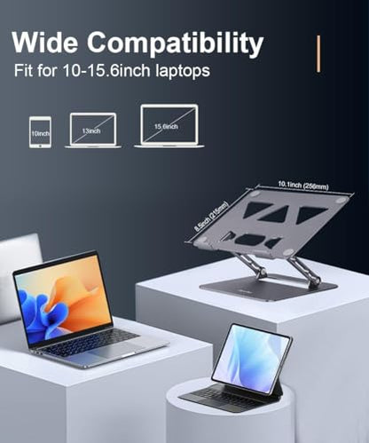 Aoviho Adjustable Laptop Stand for Desk,Portable Laptop Stand Holder and Riser,Foldable Aluminum Notebook Computer Stands for MacBook Air Pro HP Lenovo Dell Samsung Chromebook, 10-15.6 inch, Grey - color: Grey