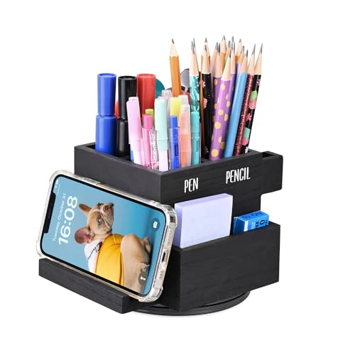 MOOCA 360-degree Rotating Pen Holder for Desk | Rotating Pen Holder for Desk, Desk Organizers with 7 Compartments, Art Supply Storage Box Caddy for Office