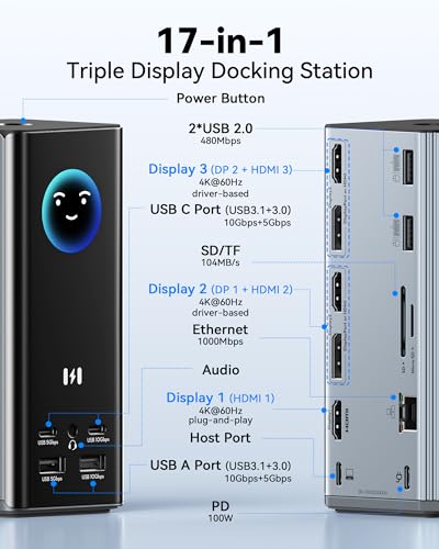 Selore Laptop Docking Station 4K Triple Display Docking Station 3 HDMI 2 DP