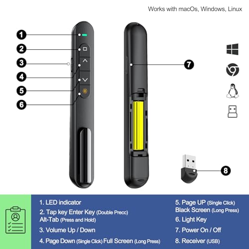 QUI 2 Pack Wireless Presenter Remote, USB, Black White | 2.4GHz RF Presentation Clicker with Hyperlink Volume Control, USB Presentation Remote for Mac, Laptop, Google Slides - color: Black White, style: USB