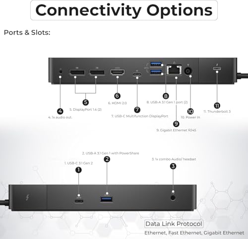 Dell WD19TB Thunderbolt Dock - 1 Year Warranty, Docking Station with 180W Adapter, HDMI, DisplayPort, Thunderbolt Cable, Cloth - Dell Docking Station Dual Monitor for Laptop & Computers (Renewed)