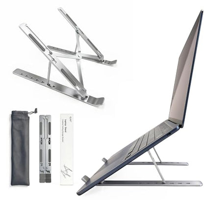 EJAY Laptop Stand for Desk, Aluminum Adjustable Laptop Riser & Ventilated Holder, Foldable Portable Computer Stand for 10-15.6 inch Laptops (Silver) - color: Silver