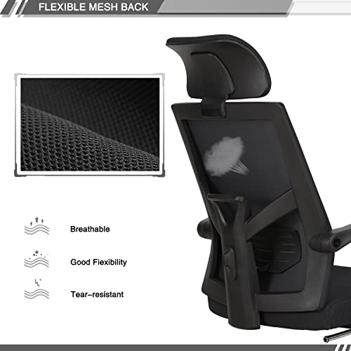 Qulomvs Mesh Ergonomic Office Chair with Footrest Home Office Desk Chair with Headrest and Backrest 90-135 Adjustable Computer Executive Desk Chair with Wheels 360 Swivel Task Chair - color: Black With Footrest