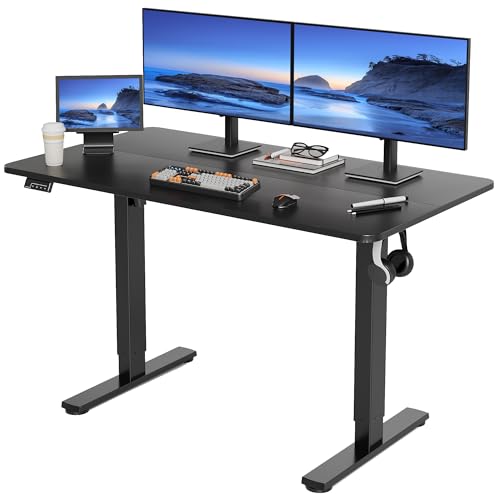 LongKe Electric Standing Desk Adjustable Height, 48x24 Inches Sit Stand up Desktop for Home Office, Ergonomic Rising Computer Table with Memory Preset, Black - color: Black, size: 48inches