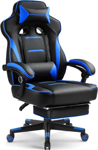 GTPLAYER Gaming Chair with Footrest, 350LBS Big and Tall Office Chair, Ergonomic High Back Lumbar Support and Recliner for Back Pain Relief, Blue - color: Blue