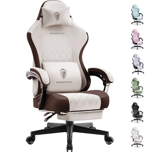 Dowinx Gaming Chair Fabric with Pocket Spring Cushion, High Back Ergonomic Computer Chair with Footrest for Adults, Massage Lumbar Support Swivel Game Chair for Office Gaming 300LBS, Brown - color: Brown