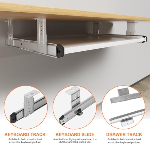 Under Desk Keyboard Tray Pull Out Slide Height Adjustable Slide Out Keyboard Draw Holder Track Full Extension Ball Bearing Under Table Lift Bracket for Mounting Music Keyboard Piano Without Tray - style: 13.8 Inch Length