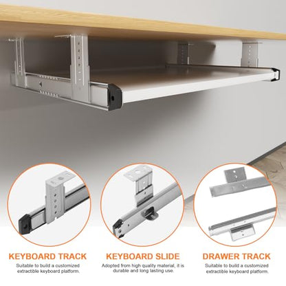 Under Desk Keyboard Tray Pull Out Slide Height Adjustable Slide Out Keyboard Draw Holder Track Full Extension Ball Bearing Under Table Lift Bracket for Mounting Music Keyboard Piano Without Tray - style: 13.8 Inch Length