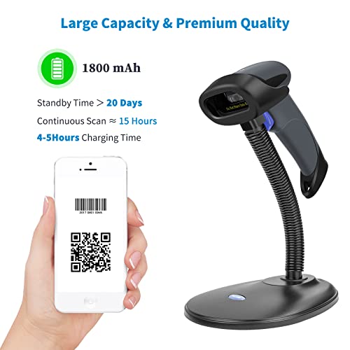 NETUM Wireless 2D QR Barcode Scanner with Stand, Bluetooth for Tablet -M8S | 3 in 1 Automatic Bar Code Imager Reader Handhold Scanner Gun Compatible for Laptops, Computers, Cashier, POS - size: 2D -M8S