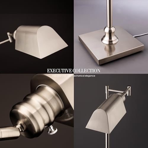O’Bright Arcadia - Pharmacy Floor Lamp, Full Range Dimming, Swing Arm Task Lamp, E26 Socket, Bulb Replaceable, Adjustable Height 47” to 55”, 360° Rotatable Shade, All-Metal Design, Brushed Nickel - color: Brushed Nickel