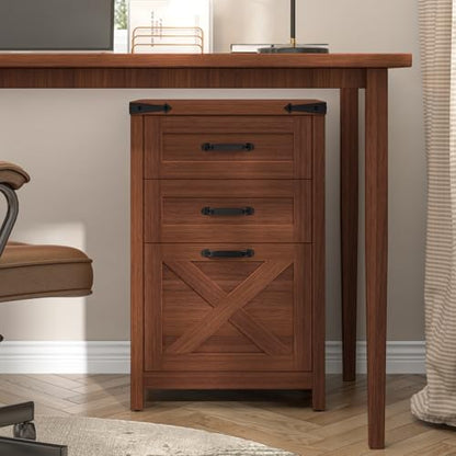 Halitaa Small Farmhouse File Cabinet with 3 Drawers for Home Office, Walnut | Vertical Filing Cabinet Fits Letter and A4 Size, Farmhouse Printer Stand, Under Desk Wooden File Cabinet - color: Walnut, size: 3 Drawers