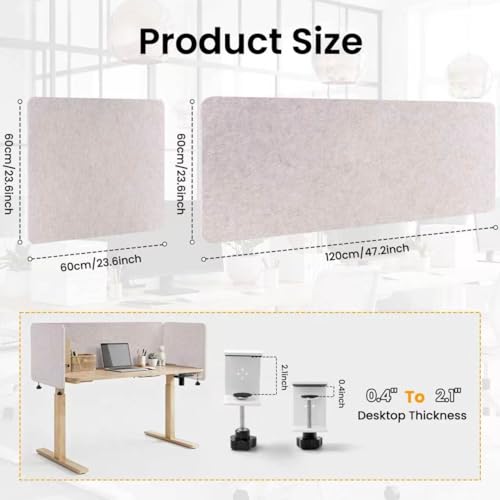 3-Pack Clamp-On Desk Dividers, 24 x 24 and 24 x 48 Inch, Oatmeal - color: Oatmeal, size: 24×24 (2) + 24×48 (1)