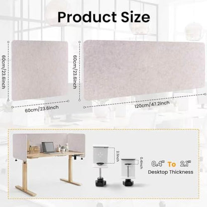 3-Pack Clamp-On Desk Dividers, 24 x 24 and 24 x 48 Inch, Oatmeal - color: Oatmeal, size: 24×24 (2) + 24×48 (1)