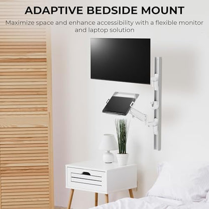 ZeboZap ZLTV8022 Wall Monitor Mount with Keyboard Tray | Fits 17 to 43 Inch | Single Monitor Wall Mount with Laptop Tray | Home Office, Bedside, Healthcare | White | 26.4 lbs