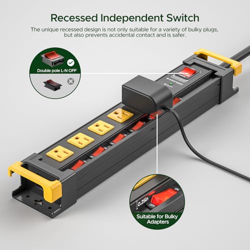 6 Outlet Heavy Duty Surge Protector Power Strip with Individual Switches - size: 6 Outlet, style: 6FT