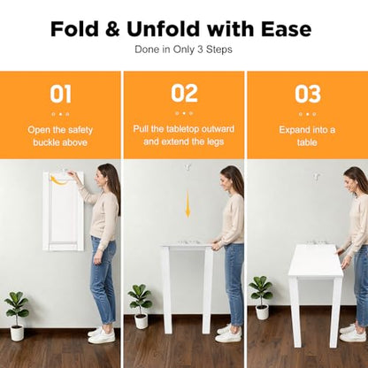 Wall Mounted Folding Table, Wooden Folding Laundry Table with Legs Wall Foldable Workbench for Dining Room Office Small Space 29.5" L x 15.7" W x 29.1" H (White) - color: White