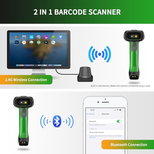 NETUM 2D QR Industrial Bluetooth Barcode Scanner with Charging Dock | Wireless 2D 1D Bar Code Reader 2600mAh Drop Protection Shock Dust Proof Hands Free for Windows Mac Android iOS (RD-1950)