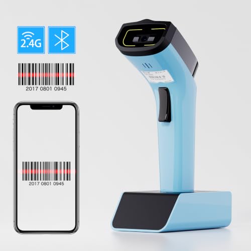 NETUM 1D Barcode Scanner, Wireless Bluetooth with Cradle, DS5000-Blue - color: Blue