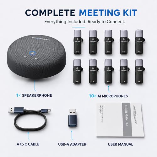 CS02 Conference Speakerphone with 10 AI Mics, 65FT Range, Portable USB Conference Speaker with Noise Reduction, Echo Cancellation & Full-Duplex Audio for 10-Person Meeting Rooms