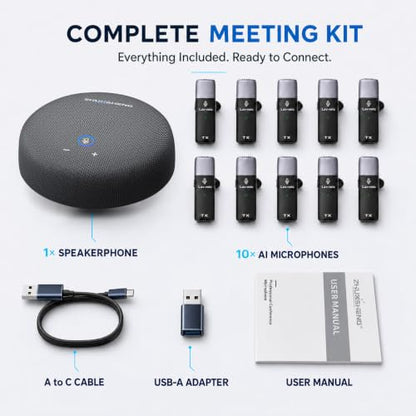 CS02 Conference Speakerphone with 10 AI Mics, 65FT Range, Portable USB Conference Speaker with Noise Reduction, Echo Cancellation & Full-Duplex Audio for 10-Person Meeting Rooms