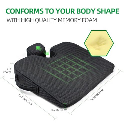 Wedge Seat Cushion Orthopedic Coccyx Tailbone Pain Relief Cushion, Memory Foam Ergonomic Wedge Pillow for Office Chair, Driving, Wheelchair, Gaming Non-Slip Bottom with Portable Handle - size: 16x13.7
