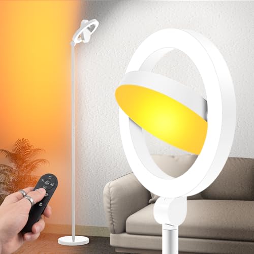 Omorepa 36W 2500lm Bright LED Floor Lamp for Living Room, 75.5 Inch Tall Standing Lamp for Office Stepless Dimmable with Remote, Torchiere Lamp with 2 Rotatable Lights 1900K-6500K for Bedroom (White) - color: White