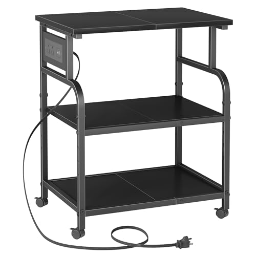 YAOHUOO 3 Tier Large Printer Stand with Power Outlet/Adjustable Shelf - color: Black, size: 22"×15"