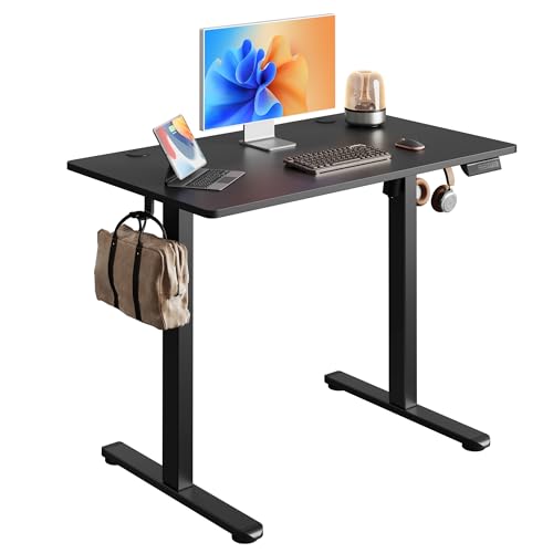 DEVAISE 40 Inch Standing Desk with One-Piece Top, Computer Desk, Black | LED Touchscreen, Headphone Hook, 3 Memory Preset, for Home Office - color: Black, size: 40 Inch