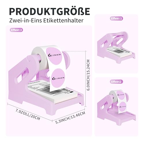 Guermok Thermal Shipping Label Holder for Rolls & Fan-Fold Fragile Stickers | Label Roll Stand for Shipping, Desktop Printer Holder-Home Office Accessory, Sticker Dispenser for Holographic Labels |Purple - color: Purple