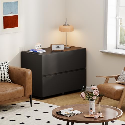 ModernMate 2 Drawer Lateral File Cabinet for Home Office, 31.5W*28.7H | Wood Filing Cabinet with Ample Storage, Doubles as Printer Stand for Office & Business, Fits Letter, A4 & Legal Size, Black - color: Black