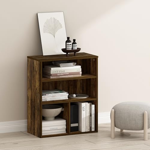 Furinno PASIR Book Shelf, 3-Tier Display Bookshelf with Adjustable Shelf, Cube Storage Bookcase, 11.8 x 23.6 x 28.1, for Living Room, Bedroom, Home Office, Amber Pine - color: Amber Pine, size: 3-Tier Wide