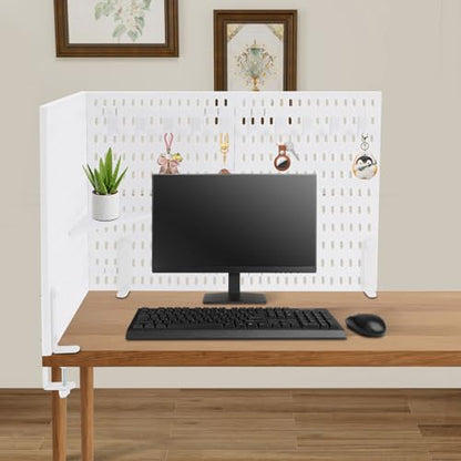 Desk Divider for Office, 3Pcs Desk Privacy Panels Tabletop Partition with 3 Clamps, Clamp On Privacy Screen Shield for Office Counter, Each Panel W11.8*H15.7in (White)