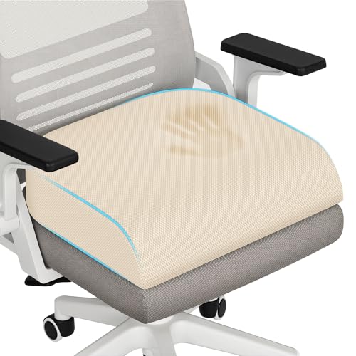 TranquilRelax XL Memory Foam Seat Cushion for Office Chair, Khaki | Medium-firm Support for Long Sitting, Washable Mesh Cover, Non-slip Base, Perfect for Car Seats & Short Drivers - color: Khaki, size: X-Large