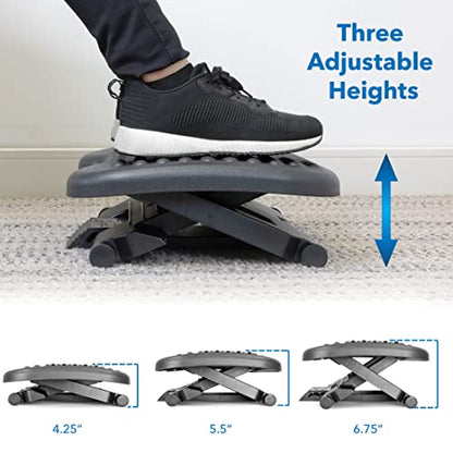 Mount-It! Ergonomic Under Desk Footrest with Massage Rollers, Adjustable Height & 30° Tilt Foot Rest Under Desk (4.25"–6.75"), Office Foot Stool with Non Slip Surface