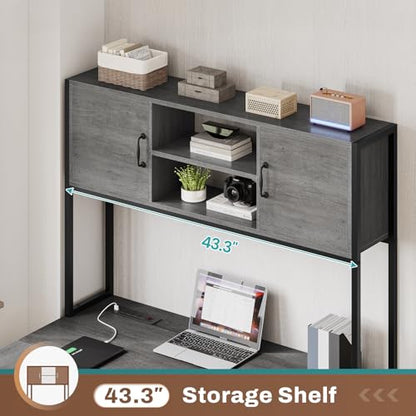 SEDETA Reversible L Shaped Gaming Desk with Drawers, LED Lights, - color: Grey