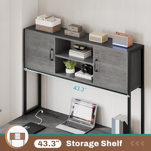 SEDETA Reversible L Shaped Gaming Desk with Drawers, LED Lights, - color: Grey