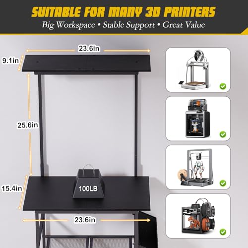 Emfogo 3D Printer Stand with Filament Storage, 5 Tier 3D Printer Table with Storage Bag, 3D Printing Desk Wall Anchorage for Home Office Workshop Studio (19.7" L×16.1" W×63.8" H)