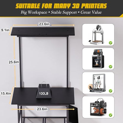 Emfogo 3D Printer Stand with Filament Storage, 5 Tier 3D Printer Table with Storage Bag, 3D Printing Desk Wall Anchorage for Home Office Workshop Studio (19.7" L×16.1" W×63.8" H)