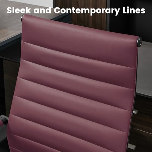 Office Desk Chair Leather, Conference Room Chairs with Wheels, Modern Executive Computer Guest Chairs with Arms. - color: Burgundy