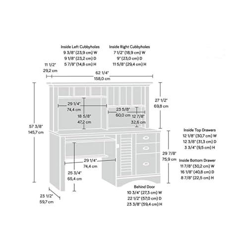 BOWERY HILL Wood Home Office Desk with Hutch, Salt Oak Finish, 3 Drawers, File Storage, Slide-Out Keyboard Shelf, Cubbyhole and Vertical Storage, 57.52" H x 62.13" W x 23.39" D