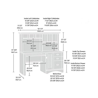BOWERY HILL Wood Home Office Desk with Hutch, Salt Oak Finish, 3 Drawers, File Storage, Slide-Out Keyboard Shelf, Cubbyhole and Vertical Storage, 57.52" H x 62.13" W x 23.39" D